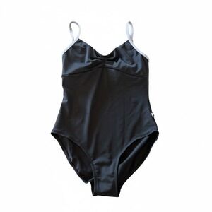 Bodile Women Black Ruched Sweetheart Neckline Leotard Contrast Trim M/L